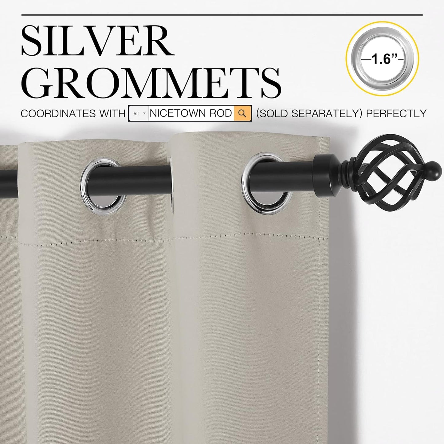 NICETOWN Blackout Curtains - Thermal Insulated Drapes for Bedroom & Living Room | 34" x 72" Natural