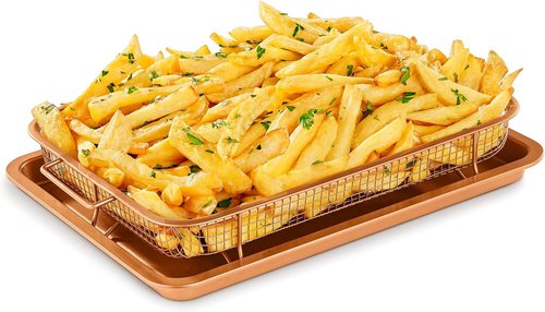 Bakken Swiss Air Fryer Tray - Extra-Large 9.5'' x 13'' Copper Basket for Crispy Baking | Dishwasher Safe