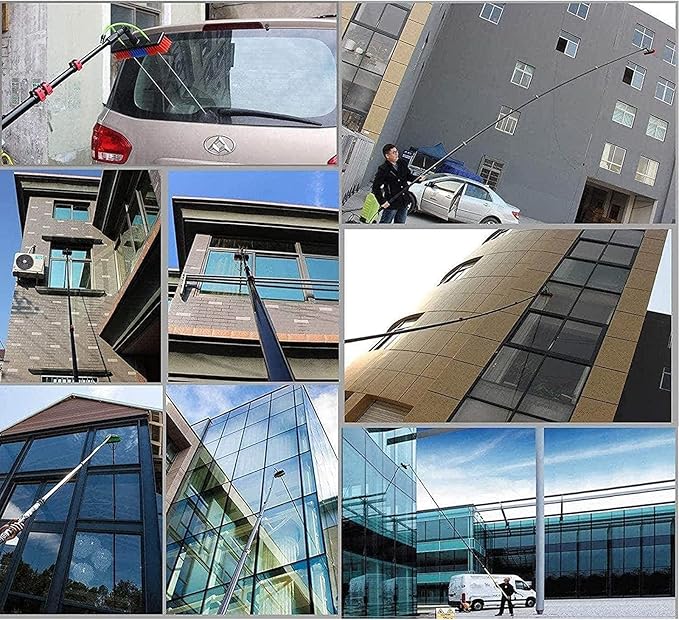 Telescopic Cleaning Brush, Multi-Purpose Water Spray Brush, Solar Panel Cleaning Equipment, Telescopic Hydrocleaner, 3.6m-10.8m, Roof Cleaning Tools Window Cleaner Kit,36ft/10.8m-55cmBrushhead