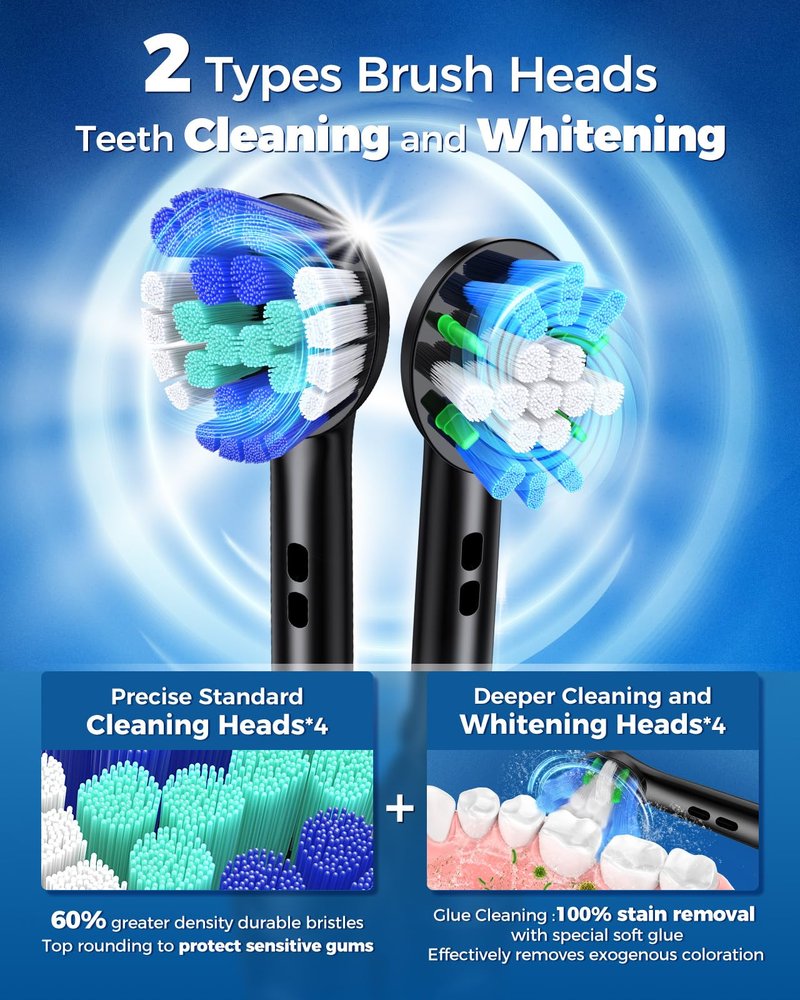 TEETHEORY Rotating Electric Toothbrush for Adults with 8 Brush Heads (2 Types), 4 Modes Deep Clean Electric Toothbrush with Rechargeable Power and 2 Min Smart Timer Grayish