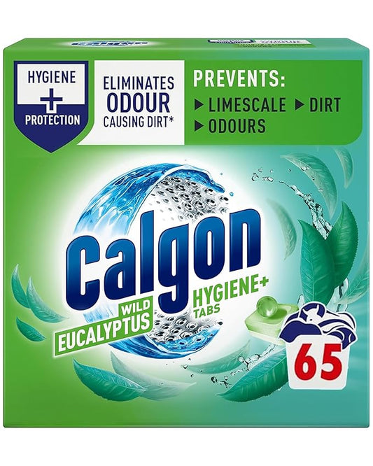 Calgon Hygiene Plus Washing Machine Cleaner & Limescale Remover, Water Softener Tablets, Unscented, 65 Tablets, Pack of 1