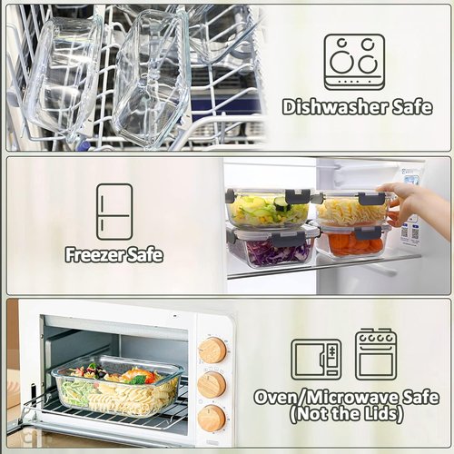 M MCIRCO Extra Large Glass Food Storage Containers Set - 80 oz & 36 oz Airtight, 4 Pack for Baking & Meal Prep
