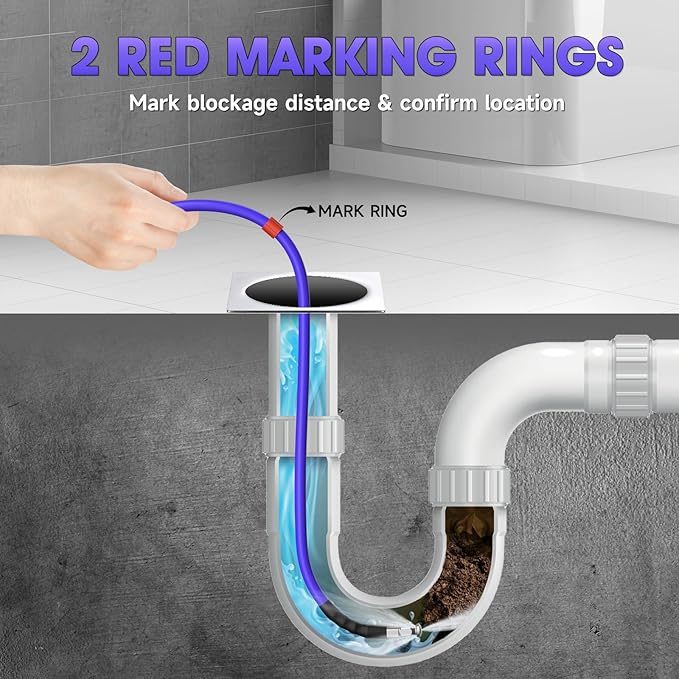150FT Sewer Jetter Kit for Pressure Washer 1/4"NPT Drain Cleaner Hose 5800PSI Corner Rotating and Button Hose Sewer Jetting Nozzle Pearl Corsage Pin Tape Handle Strap Spanner