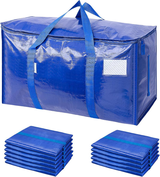 TICONN Extra Large Heavy-Duty Moving Bags - Durable Storage with Zippers & Handles | 12 Pack, Blue