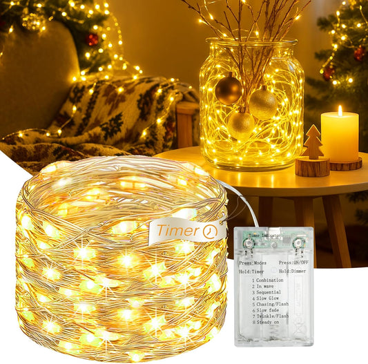 Skiennix 16FT Fairy Lights - 50 LED Battery Operated String Lights with Timer & 8 Modes | Warm White for Holiday Decor