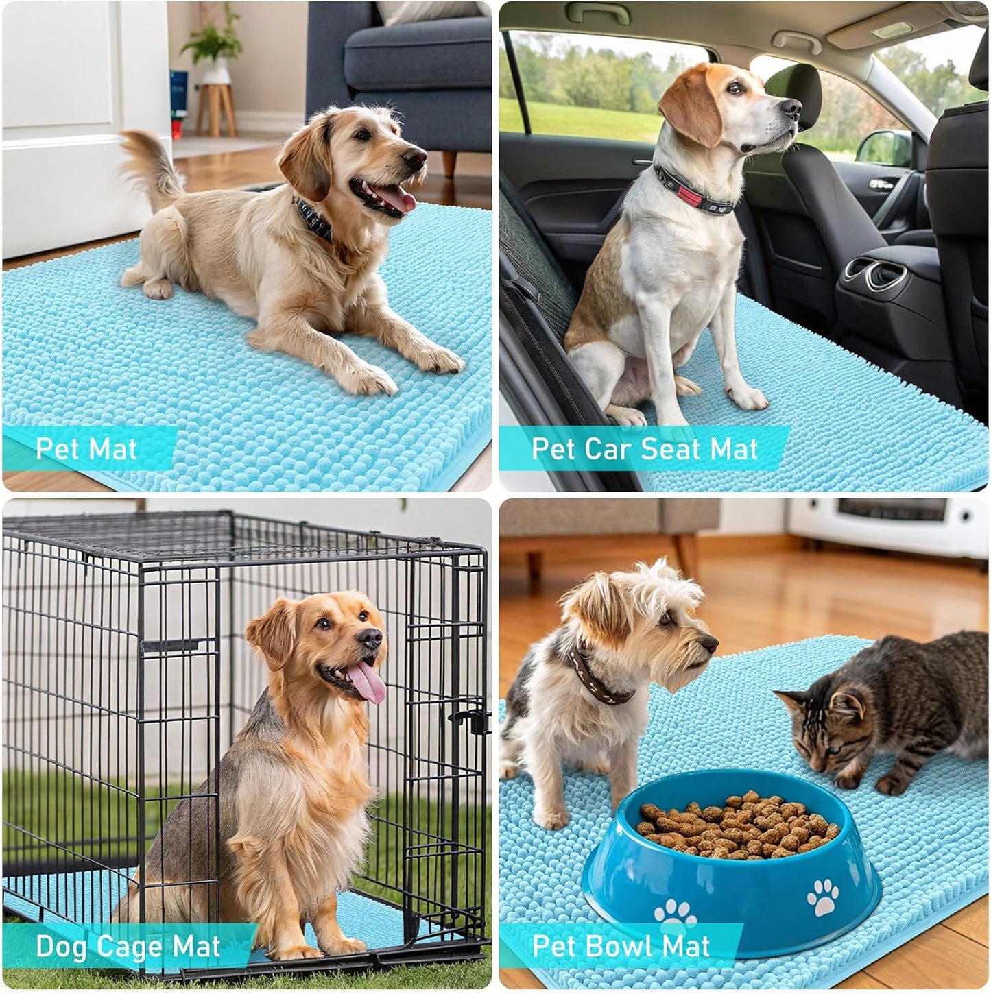 OLANLY Dog Door Mat - Absorbent Non-Slip Washable Chenille Mat for Muddy Paws | 36x24, Blue