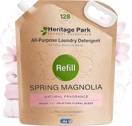 Heritage Park Luxury Laundry Detergent | Dermatologist Tested Plant based Natural & Enzyme Laundry Detergent | Sensitive Skin Friendly - Spring Magnolia (64 fl oz Refill)