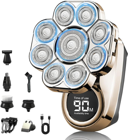 Head Shaver for Bald Men - 9D Floating Blades, IPX7 Waterproof, LED Display | Rechargeable Cordless Razor