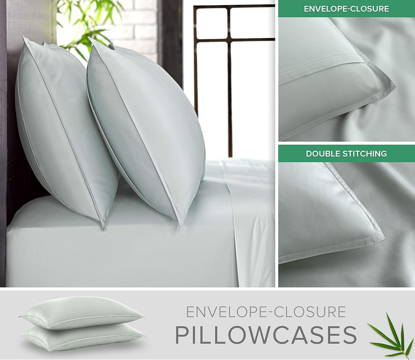 Pure Bamboo Split King Sheets - 100% Organic Viscose Bed Sheet Set, Soft & Cooling, Sea Glass Color
