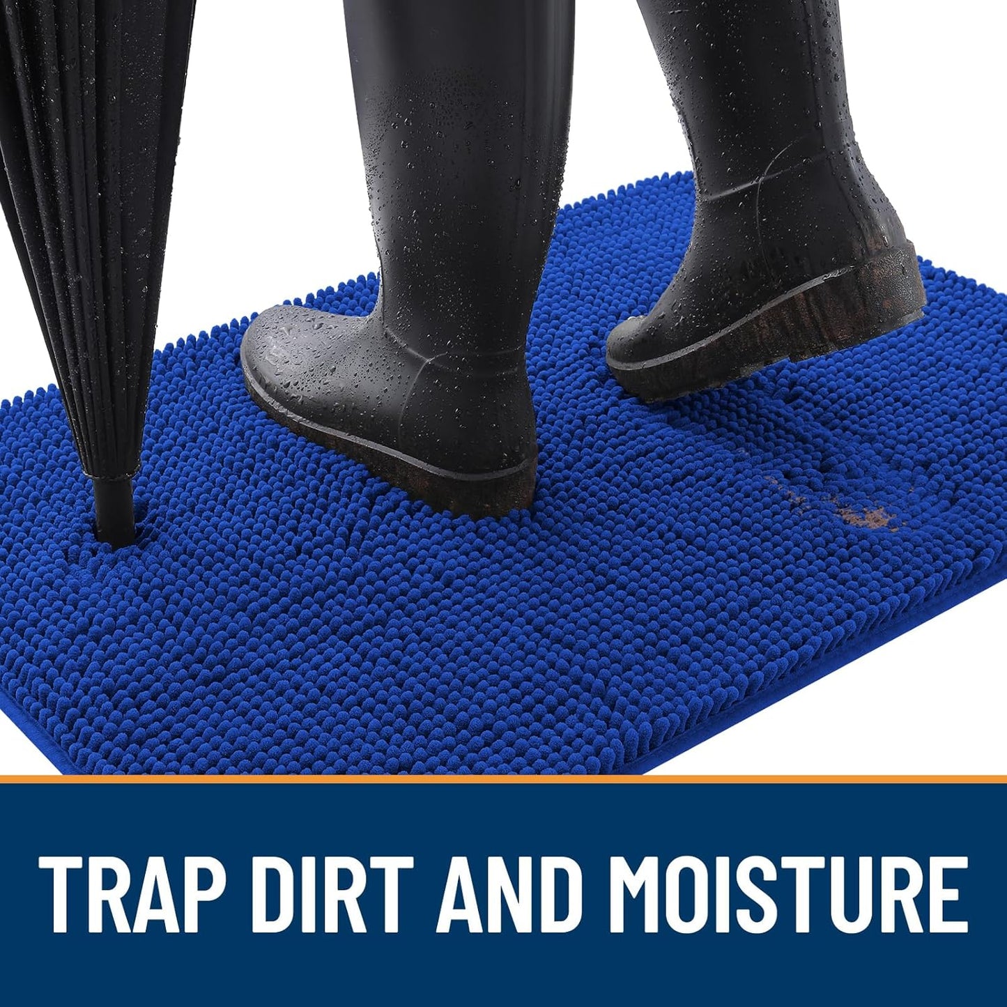 OLANLY Dog Door Mat - Absorbent Non-Slip Washable Chenille Mat for Muddy Paws | 36x24 Royal Blue