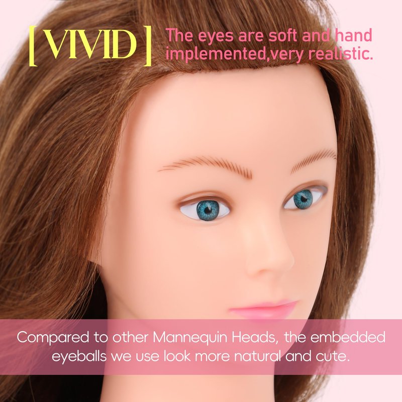 YODIDI Mannequin Head Human Hair 26""-28"" Female 80% Human Hair Mannequin Head Hair Styling Cosmetology Manikin Head Doll Head for Hairdresser with Free Clamp Holder and Tools