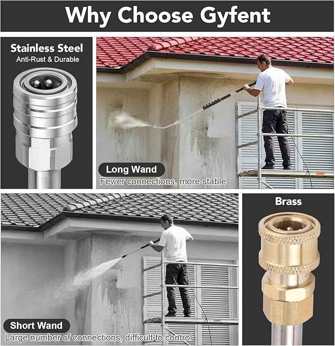 135 Inch(11.25ft) Pressure Washer Extension Wand for Gutter Roof, 6 Pcs Pressure Washer Gutter Cleaner Attachment with 6 Pcs Nozzle Tips, 1/4â Quick Connect Fitting(4000 PSI)