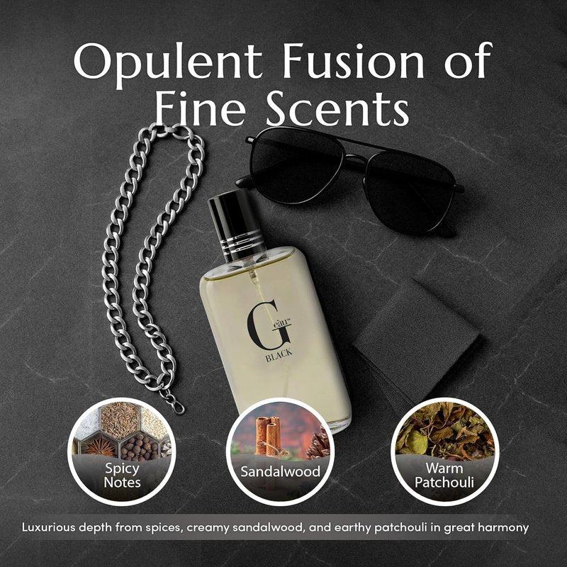 Black Eau De Toilette Spray for Men - 100 mL Long-Lasting Fresh Aquatic & Spicy Fragrance with Sandalwood & Patchouli
