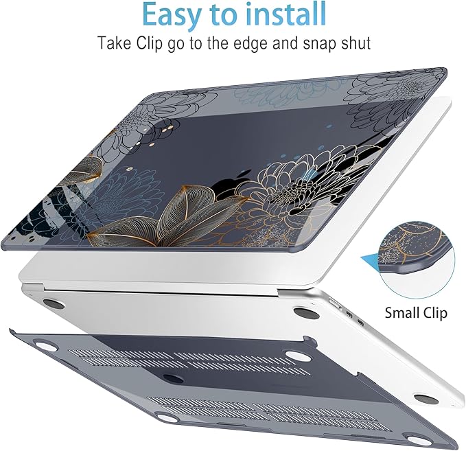 Mektron for 2026 MacBook Air 13-inch M5 Laptop Case A3449 with 13.6-inch Liquid Retina Display Fits 2025 A3240 M4 2024 A3113 M3 2023 A2681 M2 Printed Shell for MacBook Air 13.6", Line Chrysanthemums
