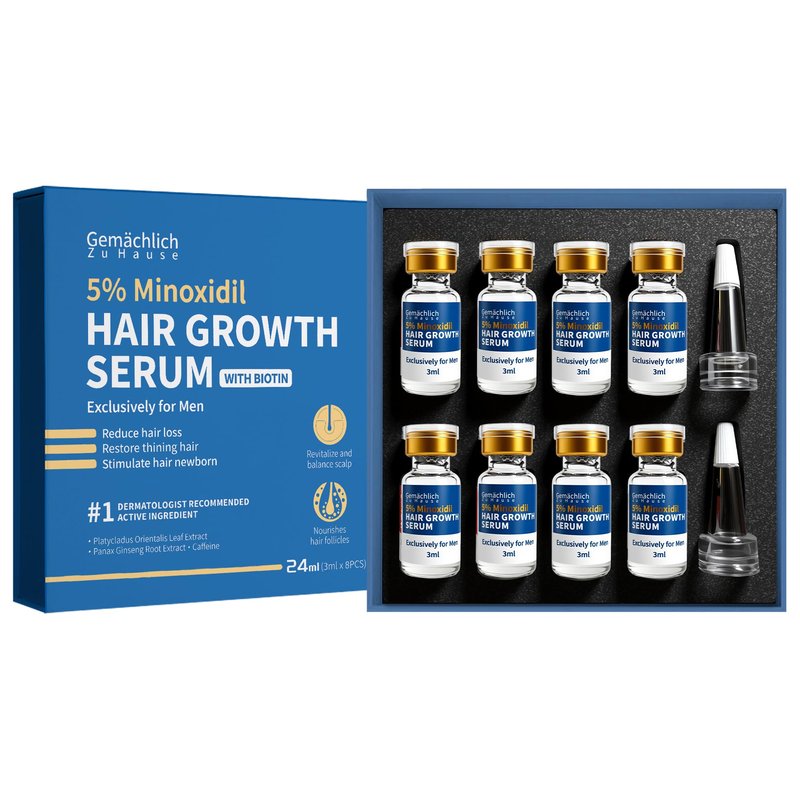 5% Minoxidil for Men Hair Growth with Biotin, Extra Strength Topical Minoxidil Solution Serum with Rosemary & Caffeine for Hair Regrowth Treatments, Non-Greasy, Helps Prevent Hair Thinning & Hair Loss