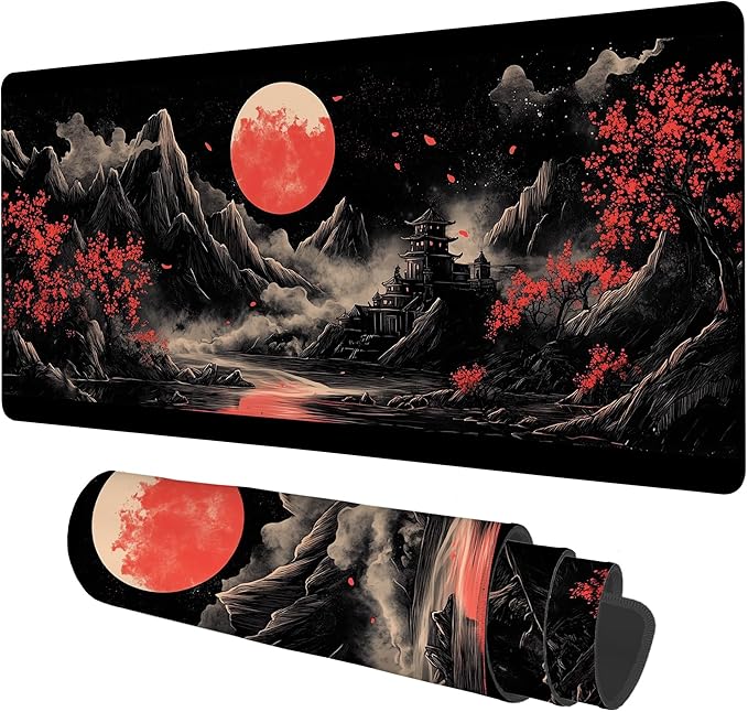 NITAHHHY Chinese Style Painting Gaming Mouse Pad 3mm Thick Stitched Edge Waterproof Non-Slip Large Computer Keyboard Mouse Mat,Suitable for Office Entertainment Decorative Desk Pad 35.4 x 15.7 Inches