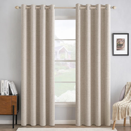 MIULEE 100% Blackout Linen Textured Curtains - Thermal Insulated Room Darkening Drapes | 52 x 96 Inch (2 Panels)