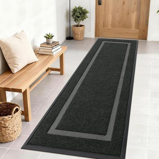 OLANLY Waterproof Front Door Mat - All-Season Indoor/Outdoor Doormat, Easy Clean, 71x23, Black