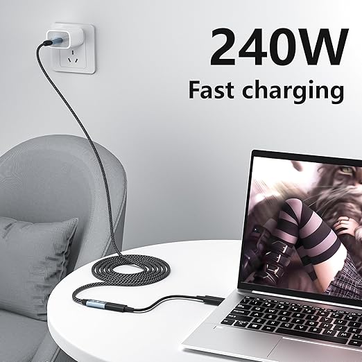 HOTUTUKI USB C Extension Cable 10FT, 20Gbps/240W USB3.2 Type C Extender Cord, 4K@60Hz Video Output Nylon Braided USB C Male to Female Extension Charging Cable Compatibility with Thunderbolt 4/3