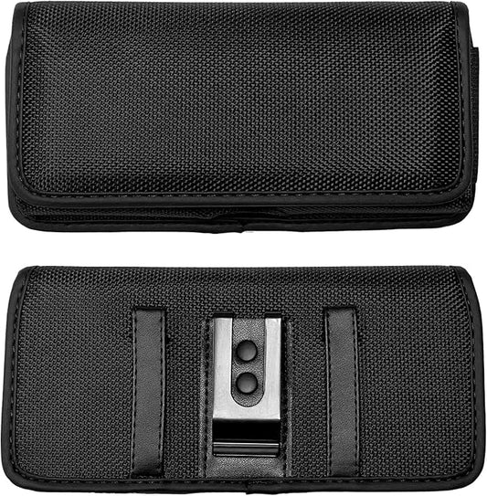 Eaglecell Nylon Cellphone Holster for Samsung Galaxy A32 A33 A53 A54, S22+, S23 FE, iPhone 11 Pro Max, XS Max, TCL ION X ION V - Horizontal Case Canvas Waist Carrying Pouch with Belt Clip/Loops, Black