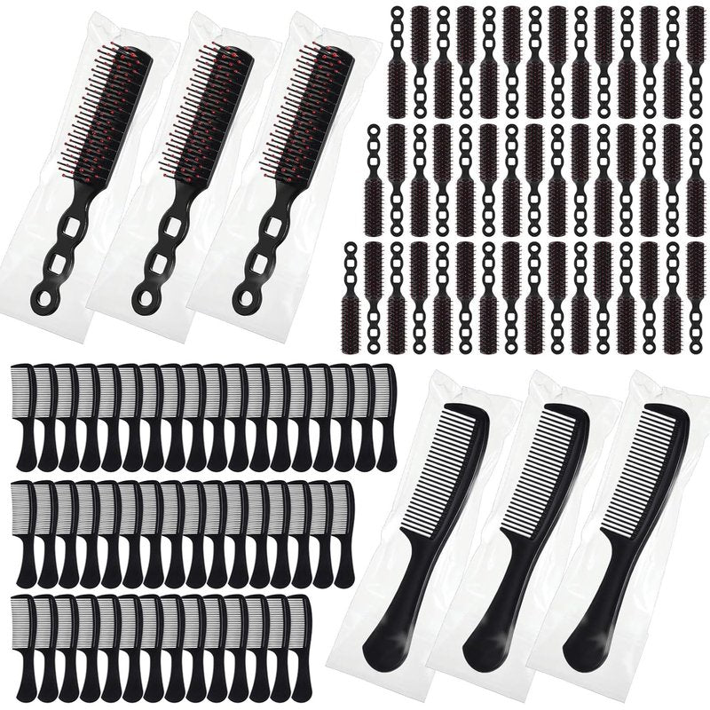Hair Brush and Comb Set - 144 Pack Individually Wrapped Detangling Brushes for Curly Hair | Ideal for Shelters, Nursing Homes, and Charities - Black