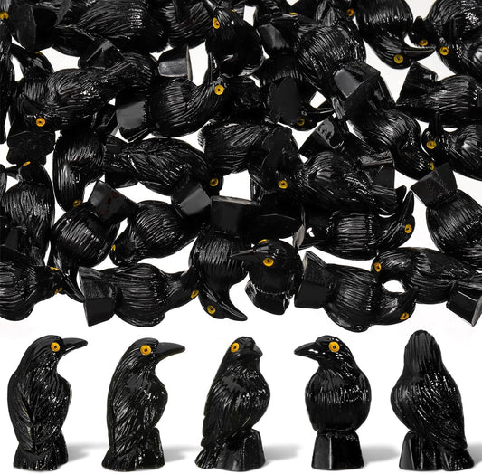 Skiennix Miniature Crows Decor - 50 Pcs Black Resin Raven Figurines for Holiday & Party Decor