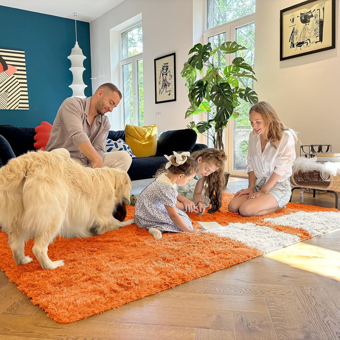 OLANLY Small Bedside Rug - Soft Fluffy Shaggy Machine Washable Carpet for Kids & Nursery | Orange