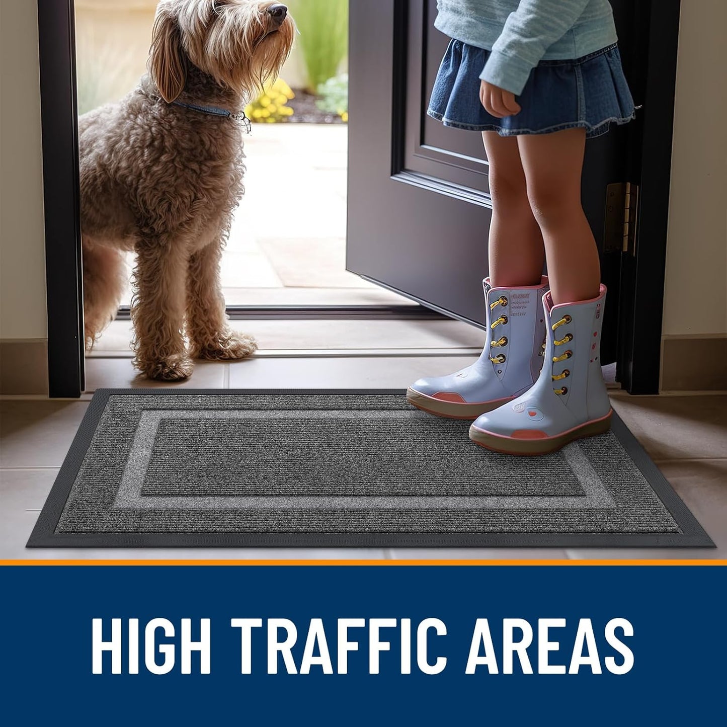 OLANLY Waterproof Front Door Mat - All-Season, Fade Resistant, Easy Clean | 59x23, Dark Grey