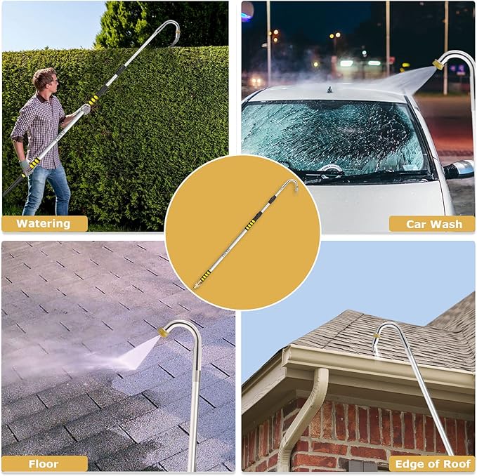 12ft (20ft Reach) Gutter Cleaning Tools from The Ground, Telescoping Rain Gutter Cleaner Tool, Gutters Cleaning Wand, Gutters Cleaning Hose Attachment & Connection Adapter