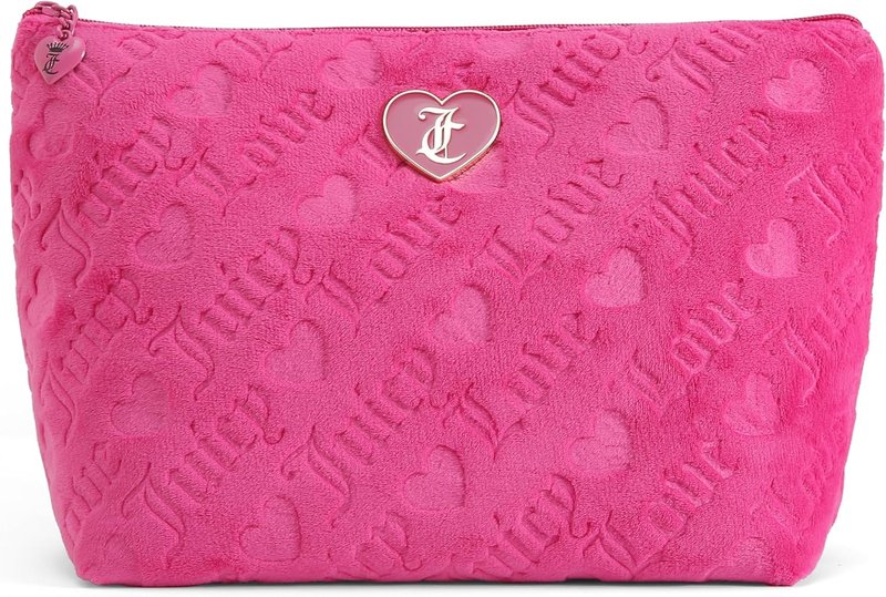 Juicy Couture Hot Pink Makeup Bag - Terry Cloth Cosmetics Organizer for Travel Essentials | Zip Pouch