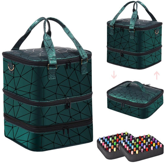FCQQYWZ Large Nail Polish Organizer Case Hold 84+ Bottles Nail Polish & Nail Lamp, 3 Layers Nail Organizers and Storage for Nail Tech with Divider, Travel Carrying Case(Green)