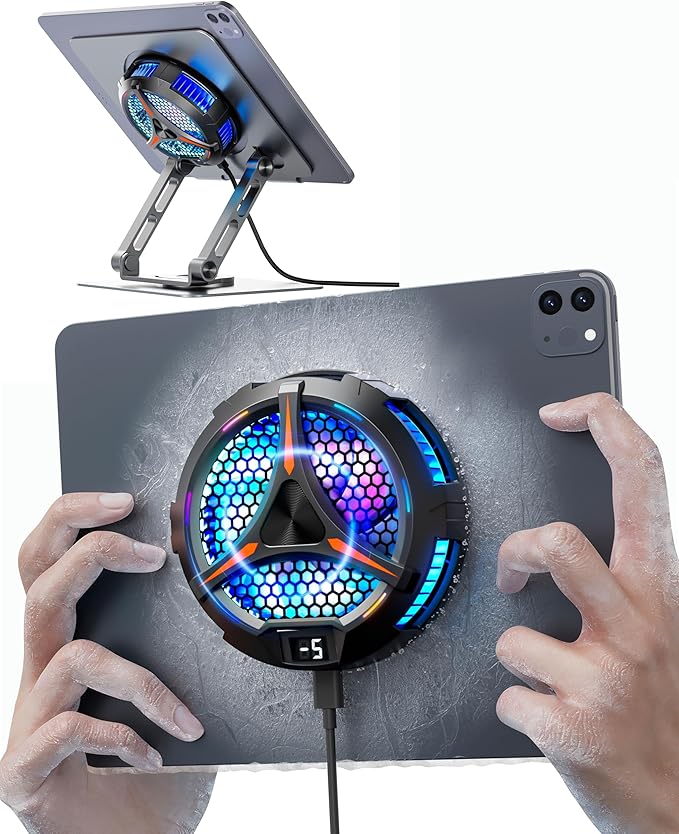 ACEDAYS iPad Cooler,Magnetic Tablet Cooler for ipad/Surface pro/Samsung Tab,Universal Radiator with Temperature Display for Mobile Gaming,Tiktok Live Streaming(Including Tablet Stand Holder)