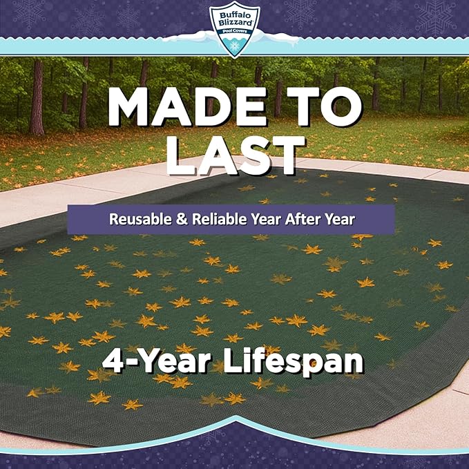 Buffalo Blizzard 16 ft x 32 ft Rectangle Pool Leaf Net | Mesh Pool Net Cover | Leaf Net for Above Ground Pool | Remove Leaves & Debris From Your Winter Cover | 4 Ft of Overlap | Winch & Cable Included