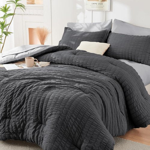 HYMOKEGE Twin Comforter Set - All Season Luxury 5-Piece Bedding Set in Dark Grey/Light Grey