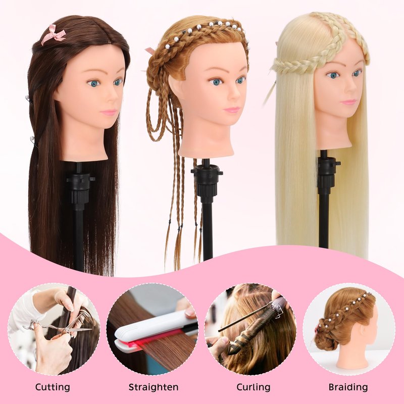 YODIDI Mannequin Head Human Hair 26""-28"" Female 80% Human Hair Mannequin Head Hair Styling Cosmetology Manikin Head Doll Head for Hairdresser with Free Clamp Holder and Tools