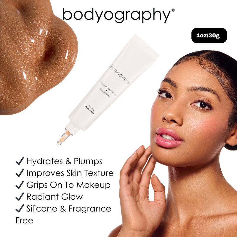 Bodyography Radiant Glow Primer + Niacinamide | Hydrating Makeup Primer with Light-Reflecting Pearls & Hyaluronic Acid | Silicone-Free Face Primer for a Long-Lasting Base