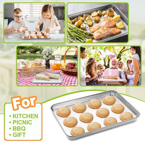 CEKEE Baking Sheet Set - Stainless Steel Cookie & Baking Pan Trays | Non-Toxic, Rust-Free, 16x12 Inch