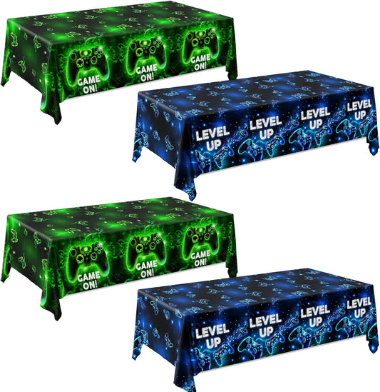 Skiennix Video Game Tablecloths - Neon Gaming Design for Boys & Girls | 4-Pack Rectangle Party Decor