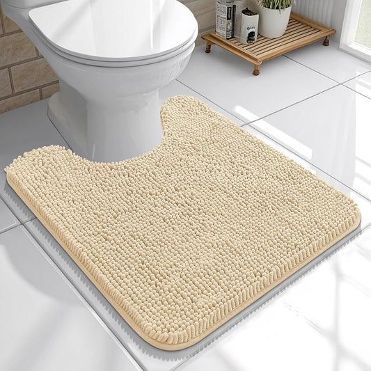 OLANLY U-Shaped Toilet Rug - Extra Soft Chenille Bath Mat, Quick-Dry & Non-Slip - 20x20, Beige