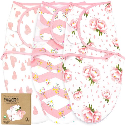 Bublo Baby Swaddles - Adjustable Infant Sleep Sack 3-Pack | Soft Organic Cotton for Newborns (Hearts-Flowers)
