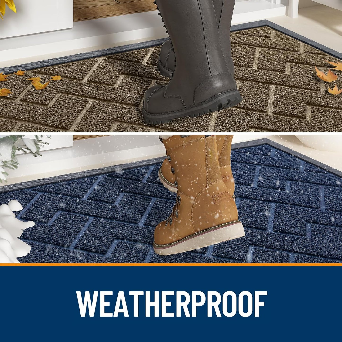 OLANLY Waterproof Front Door Mat - All-Season Indoor/Outdoor Doormat | Sturdy Natural Rubber, Grey (59x35)