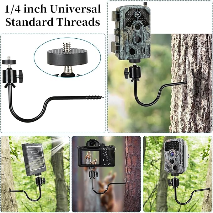 Axmorety 3 Pcs Trail Camera Tree Mount,1/4 in Screw,360° Adjustable Screw Security Cam Mount for Game Cameras, Solar Panels, etc, Easy to Install & Heavy Duty
