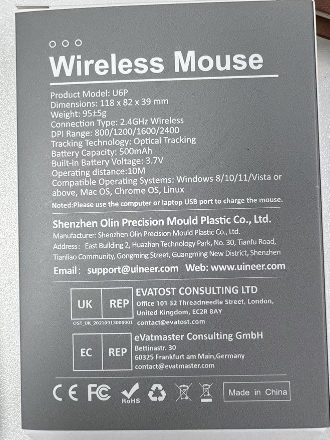 Uineer Wireless Mouse,[Upgraded] Rechargeable 2.4GHz (Battery Level Visible) Ergonomic Computer Mouse,4 Levels DPI, Wireless Mice for Laptop PC Computer(Grey)