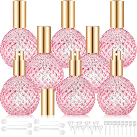 8 Pack Pink Vintage Perfume Bottles Empty Bulk, 3.4oz/100ml Refillable Glass Spray Bottles with Funnel Dropper Pump, Perfume Making Atomizer Set for DIY Fragrance, Wedding Favor, Vanity Decor