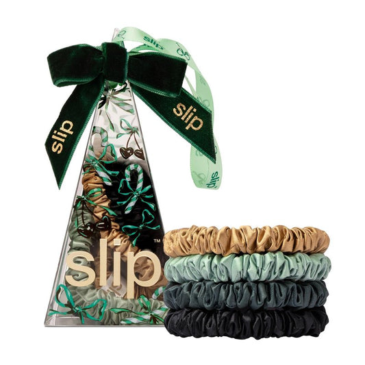 slip Skinny Scrunchies in Sweetie Pie Ornament Packaging: Anti-Crease, Anti-Breakage Slipsilk™ Design Protects Delicate Hair | Includes 4 Pure Silk Scrunchies