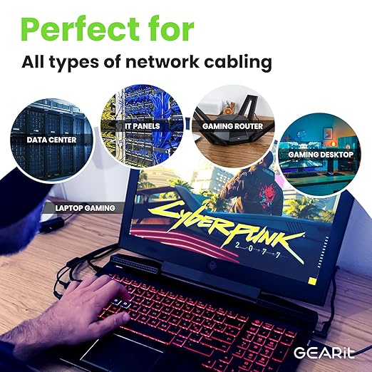 GEARit Cat 6 Ethernet Patch Cable 1 ft Black (10 Pack) Cat6 Patch Cables 1ft Black/Ethernet Patch Cable, 10Gbps 550MHz 24AWG Pure Copper, Snagless, Gold Plated RJ45 for Router, Server, Router, PC
