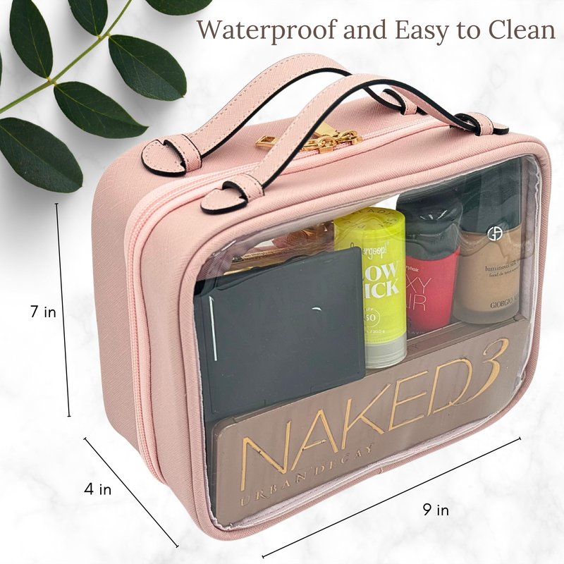 JAZD Clear Makeup Bag Toiletry Bag for Women Cosmetic Case Large Capacity Travel Make Up Bag Organizer Transparent Storage Compartment TSA Approved (PINK)