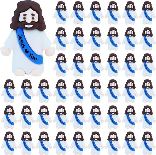 ILHSTY Mini Jesus Figurines - 50 Pcs Rubber Christian Dolls for Easter Egg Hunts | Blue