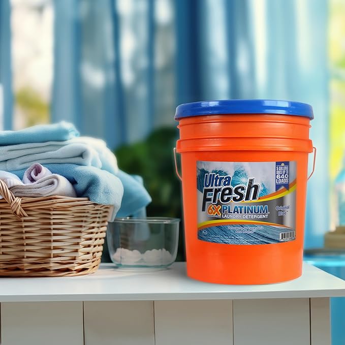Ultra Fresh 6X Platinum 5 Gallon Laundry Detergent Liquid for All Machine Types with Easy Dispensing Pump, Up to 640 Loads, Original Blue (2 Pack)