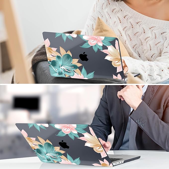 TWOLSKOO for M2 MacBook Air 13.6 Inch Case 2022 A2681 with Touch ID, Plastic Hard Shell Cover Screen Protector & Keyboard Trackpad Film 13 2022, Clivia Flowers (A2681 M2)
